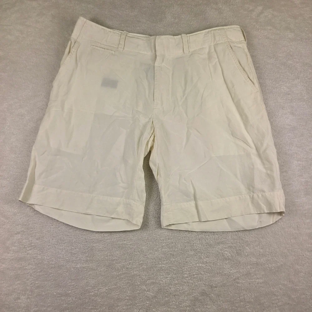 Polo Ralph Lauren Mens Cream Linen Silk Blend Shorts Size 38 White Flat Front